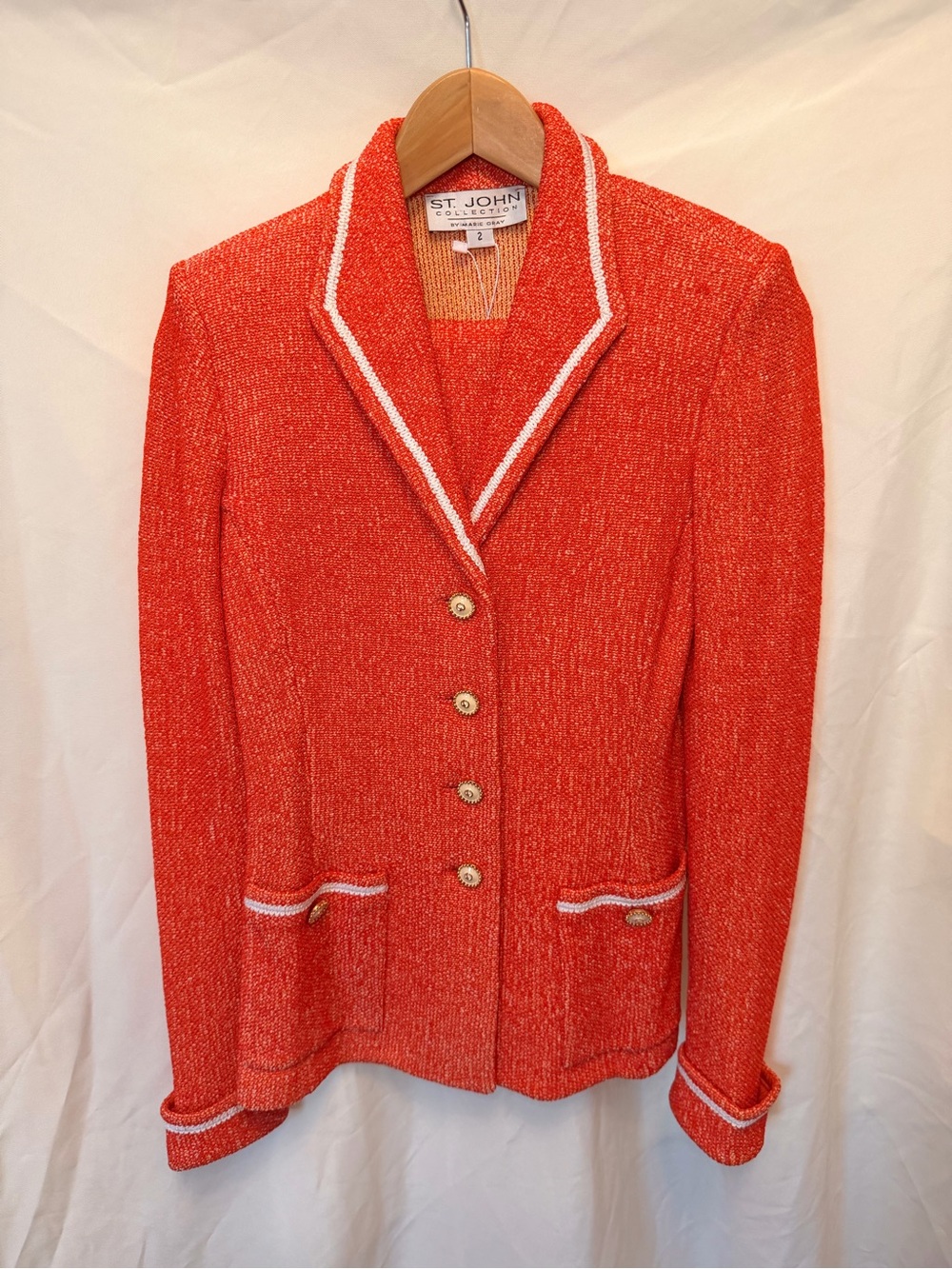 St. John Red Tweed Blazer with White Trim